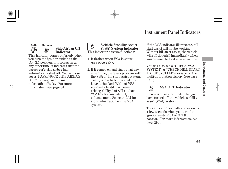 Instrument panel indicators | HONDA 2012 Insight - Owner's Manual User Manual | Page 71 / 418