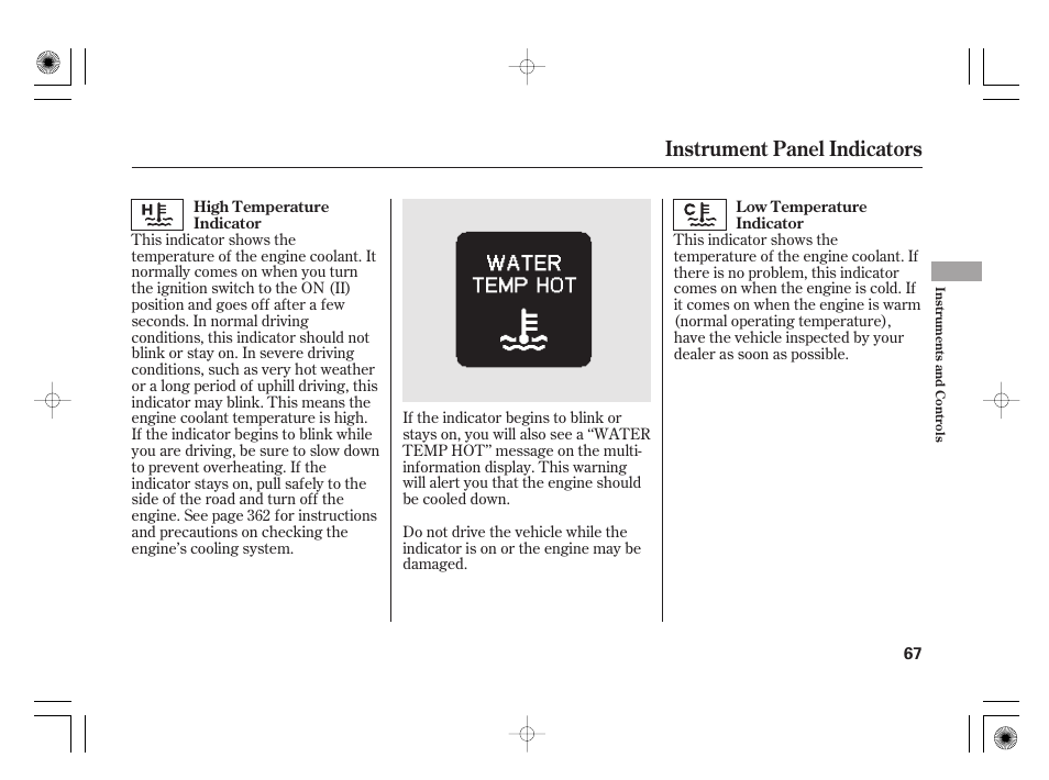 Instrument panel indicators | HONDA 2012 Insight - Owner's Manual User Manual | Page 73 / 418