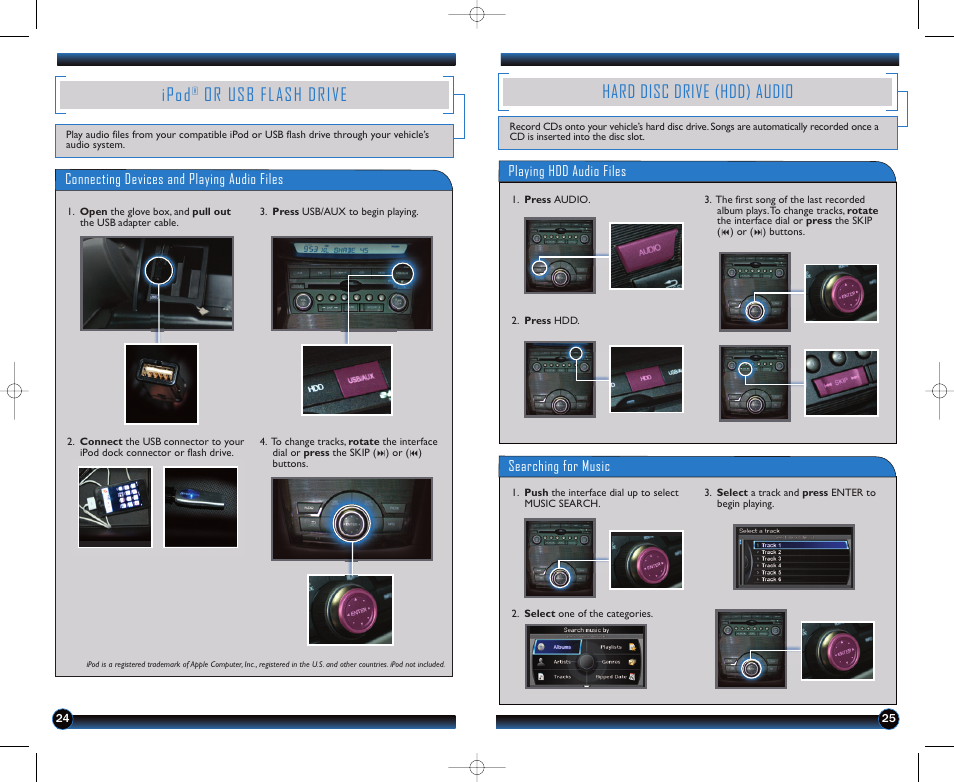 Ipod, Or usb flash drive, Hard disc drive (hdd) audio | HONDA 2012 Odyssey (EX-L with Navigation (no RES) ) - Technology Reference Guide User Manual | Page 14 / 17