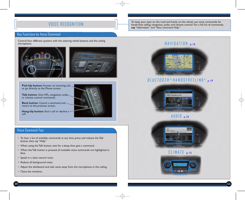 Voice recognition, Audio | HONDA 2012 Odyssey (EX-L with Navigation (no RES) ) - Technology Reference Guide User Manual | Page 7 / 17