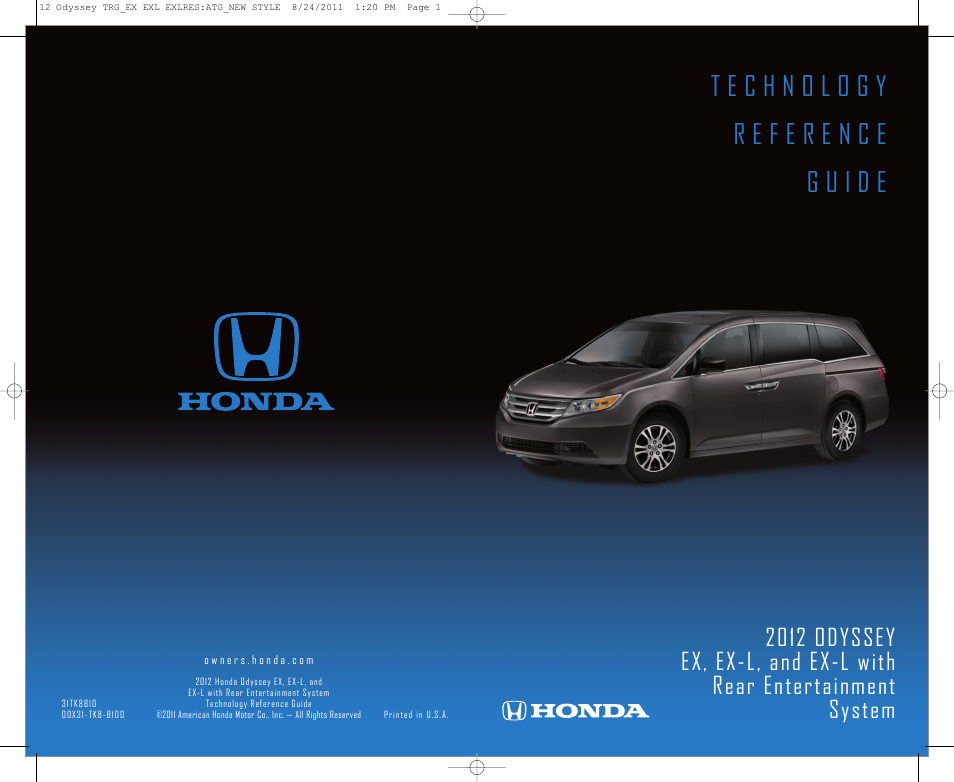 HONDA 2012 Odyssey (EX, EX-L, EX-L with RES (no Navi) ) - Technology Reference Guide User Manual | 13 pages