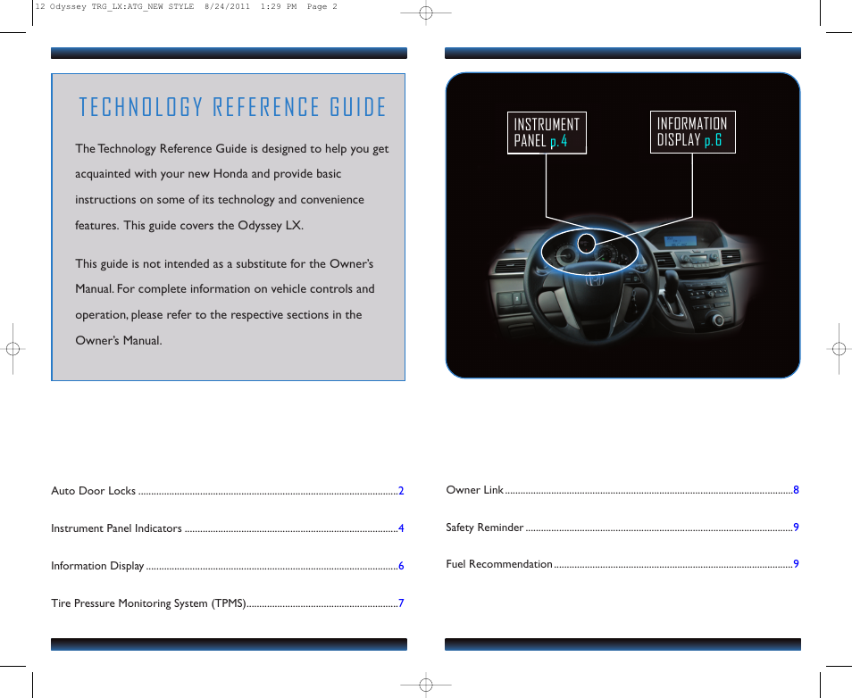 Technology reference guide | HONDA 2012 Odyssey (LX) - Technology Reference Guide User Manual | Page 2 / 6