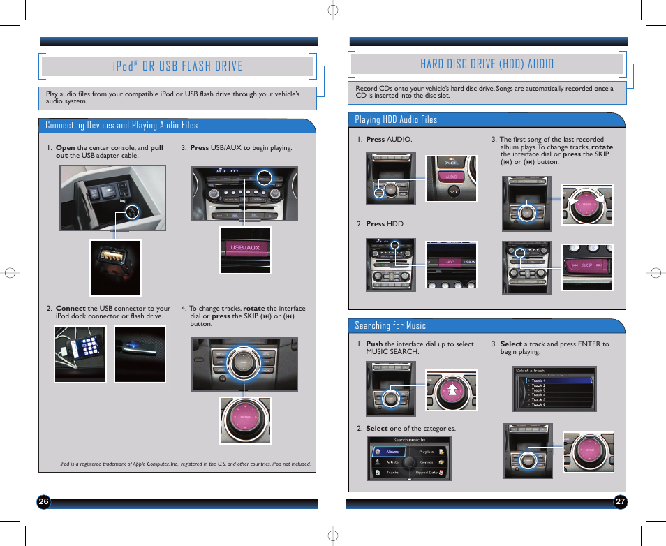 Ipod, Or usb flash drive, Hard disc drive (hdd) audio | HONDA 2012 Pilot (Touring) - Technology Reference Guide User Manual | Page 15 / 19