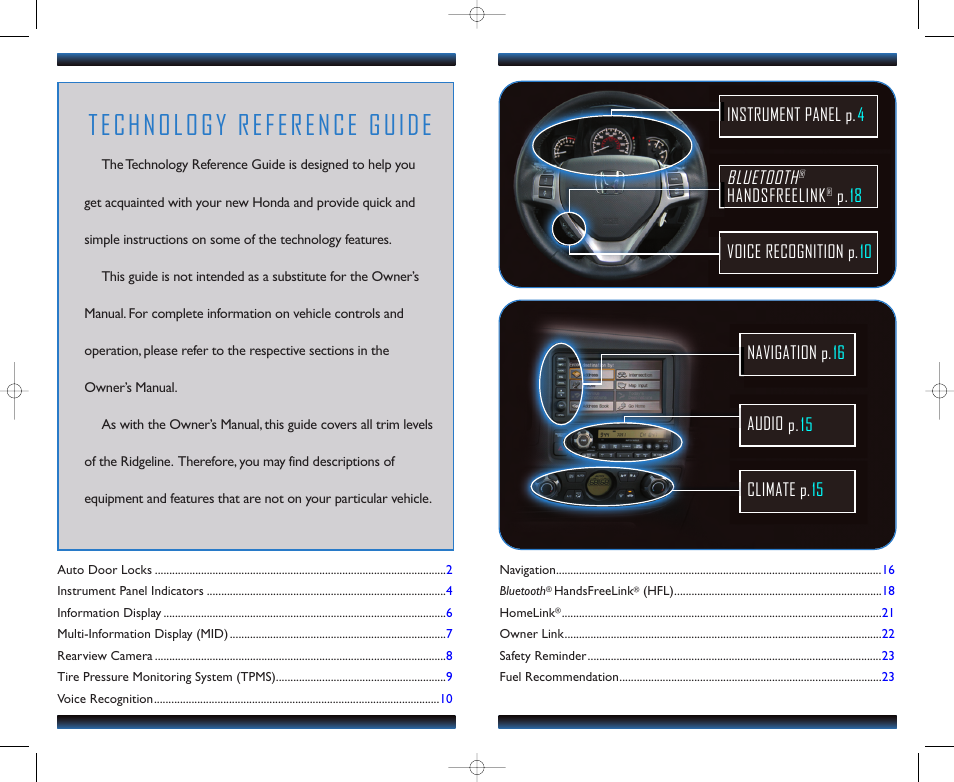 Technology reference guide, Bluetooth | HONDA 2011 Ridgeline - Technology Reference Guide User Manual | Page 2 / 13