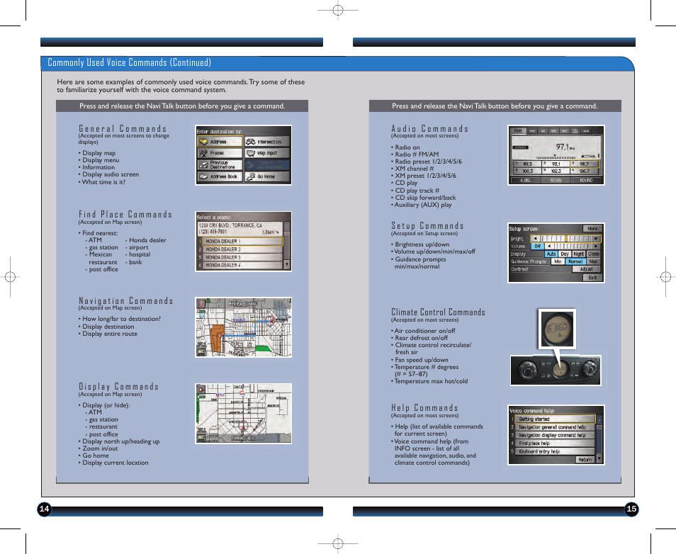 Commonly used voice commands (continued), Climate control commands | HONDA 2011 Ridgeline - Technology Reference Guide User Manual | Page 9 / 13