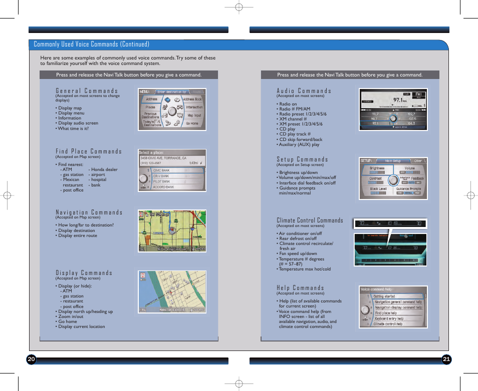 Commonly used voice commands (continued), Climate control commands | HONDA 2011 Pilot - Technology Reference Guide User Manual | Page 12 / 17