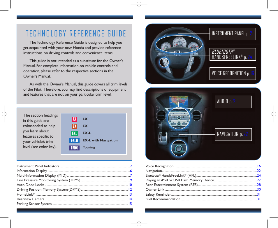 Technology reference guide, Bluetooth | HONDA 2011 Pilot - Technology Reference Guide User Manual | Page 2 / 17