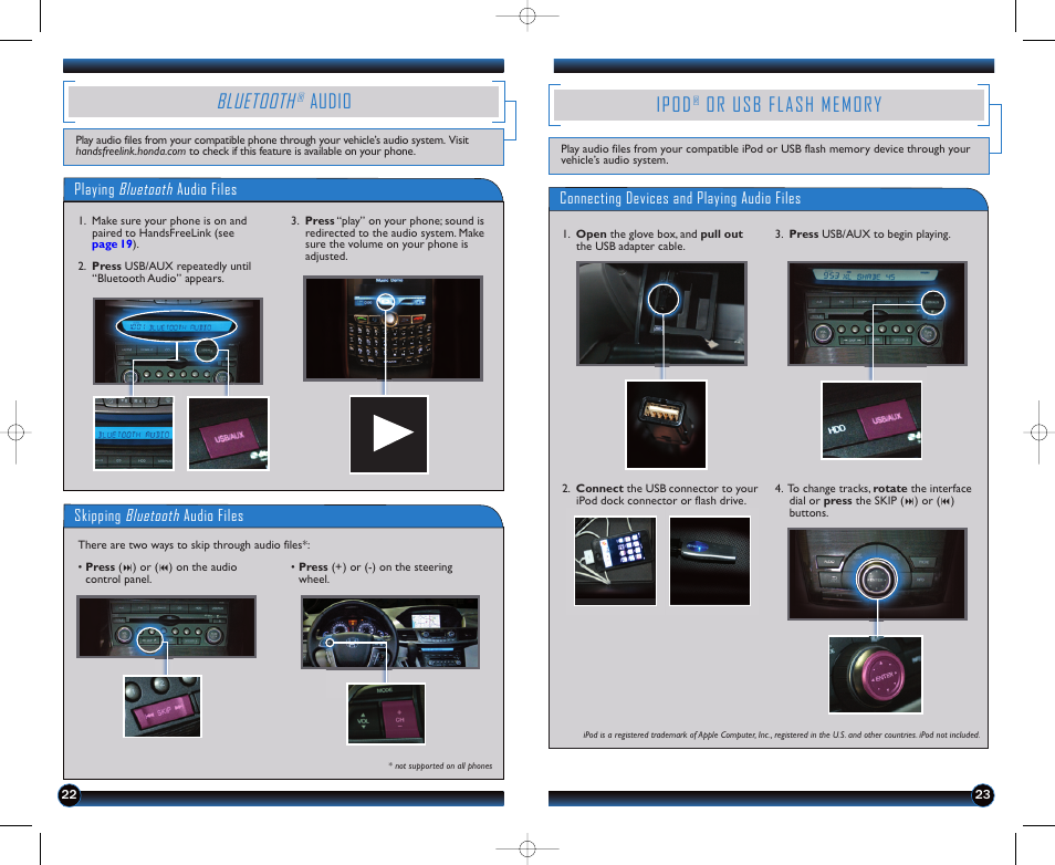 Bluetooth, Audio, Ipod | HONDA 2011 Odyssey (EX-L Navi) - Technology Reference Guide User Manual | Page 13 / 16