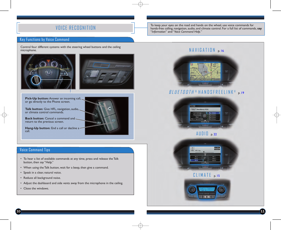 Voice recognition, Audio | HONDA 2011 Odyssey (EX-L Navi) - Technology Reference Guide User Manual | Page 7 / 16