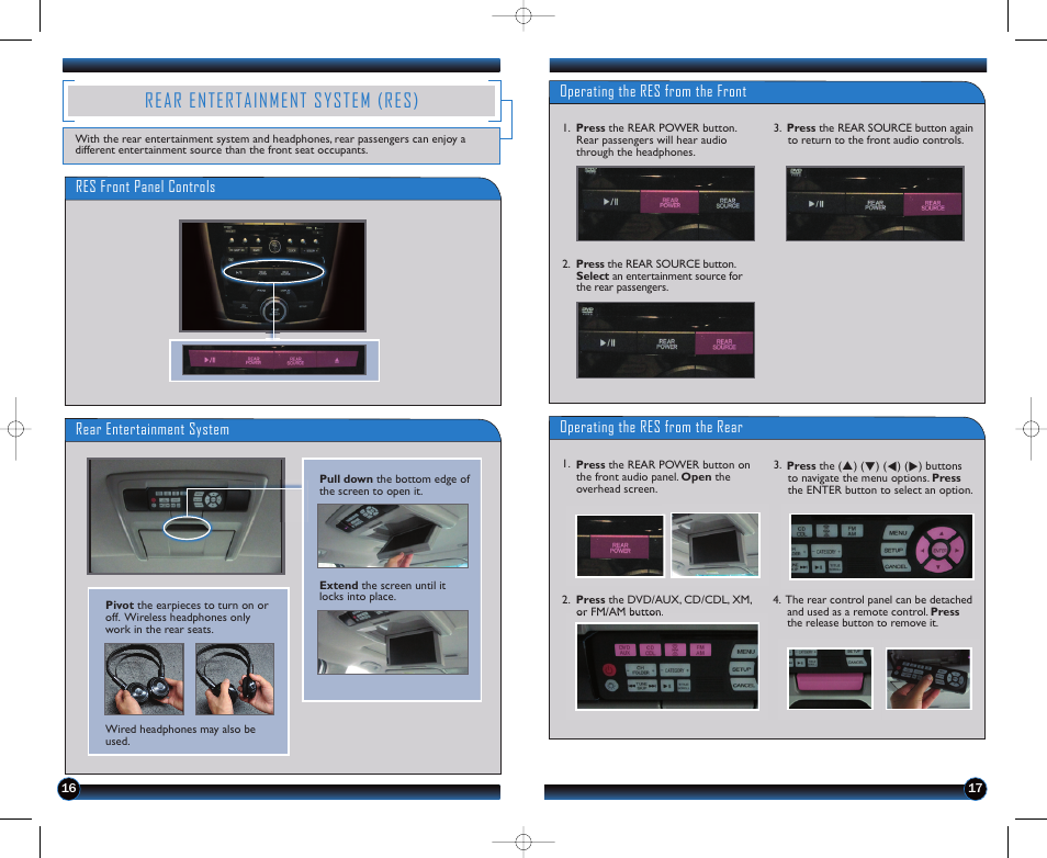 Rear entertainment system (res), Rear entertainment system, Operating the res from the rear | HONDA 2011 Odyssey (EX-L, EX-L RES) - Technology Reference Guide User Manual | Page 10 / 12