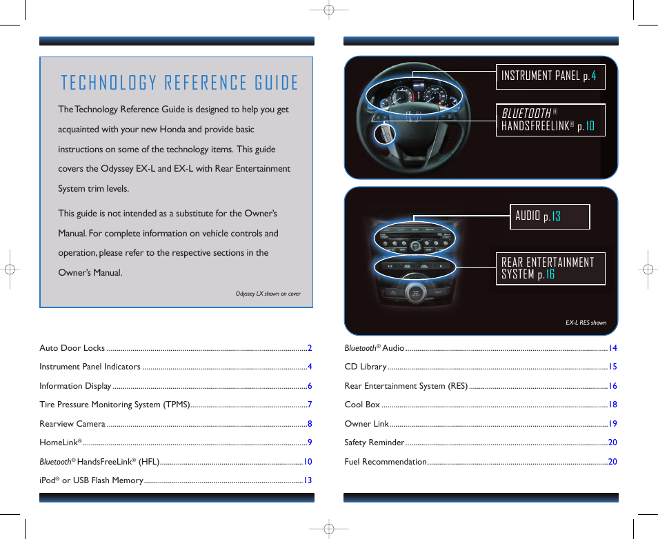 Technology reference guide, Bluetooth, Handsfreelink | HONDA 2011 Odyssey (EX-L, EX-L RES) - Technology Reference Guide User Manual | Page 2 / 12