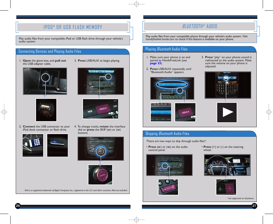 Bluetooth, Audio, Ipod | HONDA 2011 Odyssey (Touring, Touring Elite ) - Technology Reference Guide User Manual | Page 15 / 21