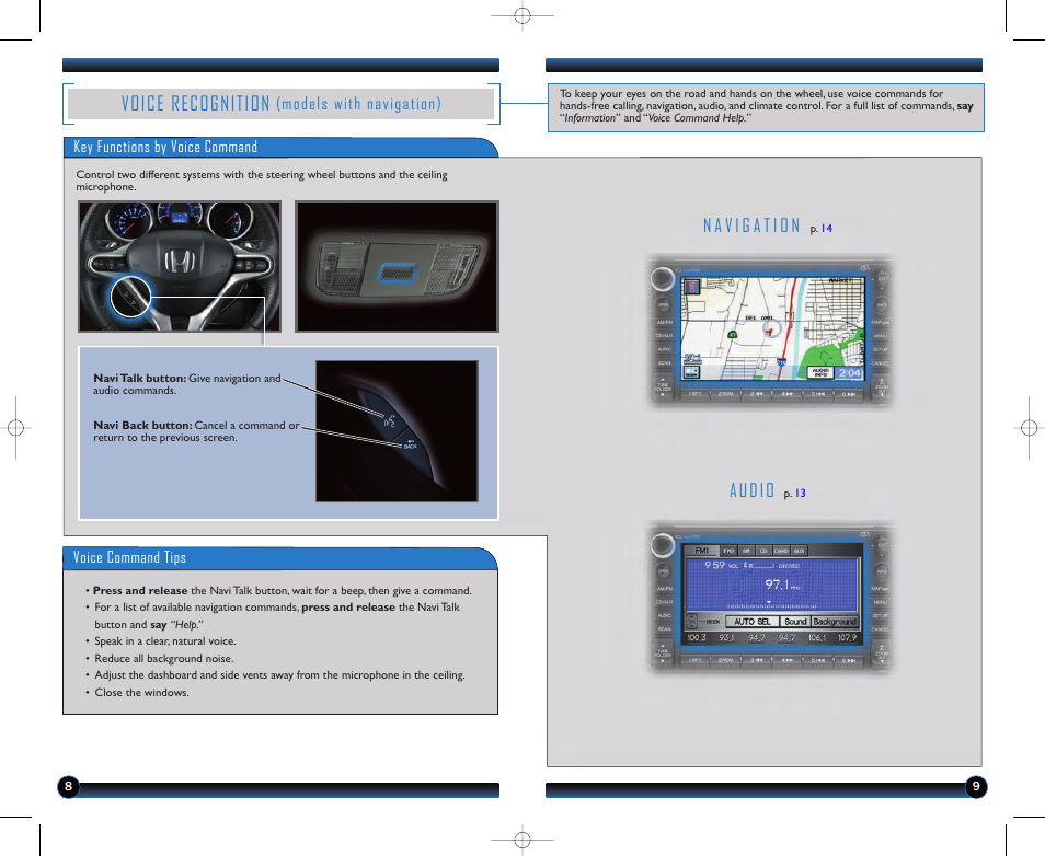 Voice recognition, Audio, Models with navigation) | HONDA 2011 Fit - Technology Reference Guide User Manual | Page 6 / 11