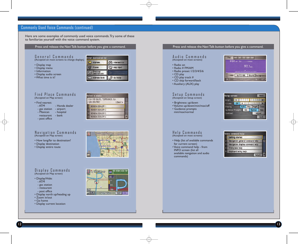 Commonly used voice commands (continued) | HONDA 2011 Fit - Technology Reference Guide User Manual | Page 8 / 11