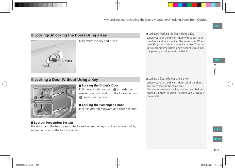HONDA 2011 CR-Z - Owner's Manual User Manual | Page 102 / 332