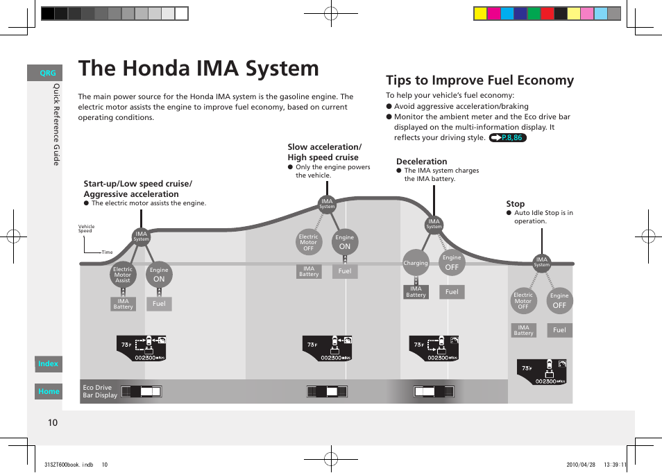 The honda ima system, Tips to improve fuel economy | HONDA 2011 CR-Z - Owner's Manual User Manual | Page 11 / 332