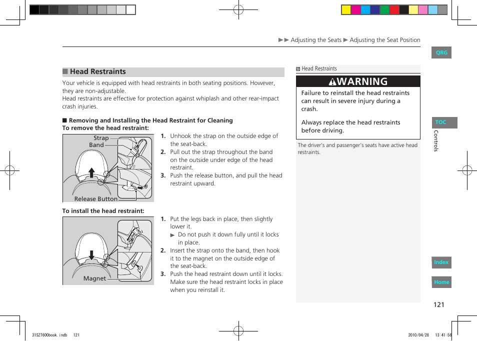 Warning | HONDA 2011 CR-Z - Owner's Manual User Manual | Page 122 / 332