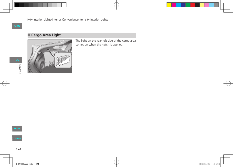 P.124, Cargo area light | HONDA 2011 CR-Z - Owner's Manual User Manual | Page 125 / 332