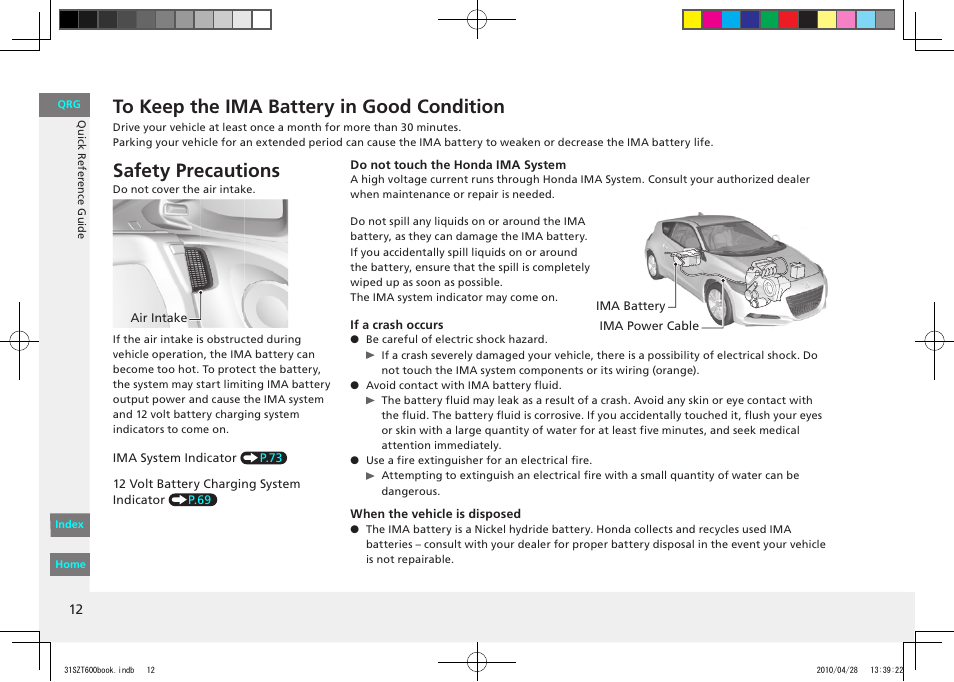 Safety precautions | HONDA 2011 CR-Z - Owner's Manual User Manual | Page 13 / 332