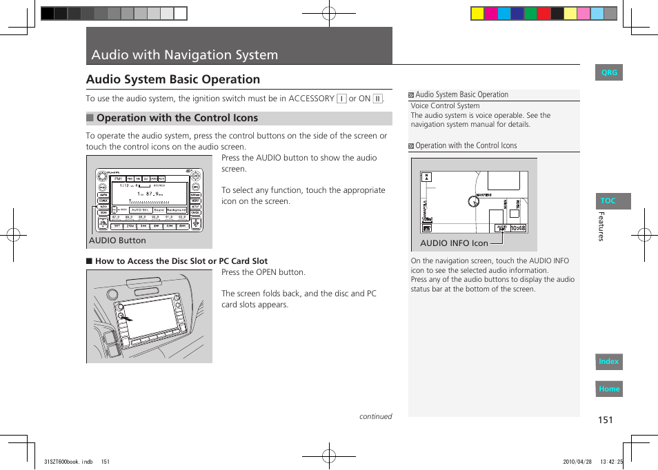 Audio with navigation system, Audio system basic operation | HONDA 2011 CR-Z - Owner's Manual User Manual | Page 152 / 332
