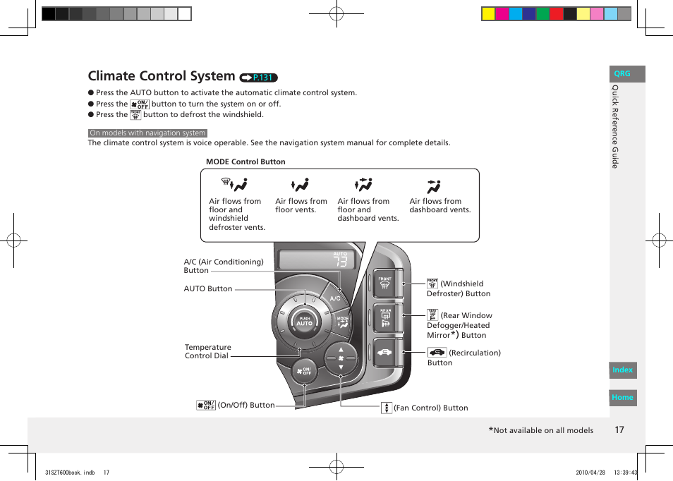 Climate control system | HONDA 2011 CR-Z - Owner's Manual User Manual | Page 18 / 332