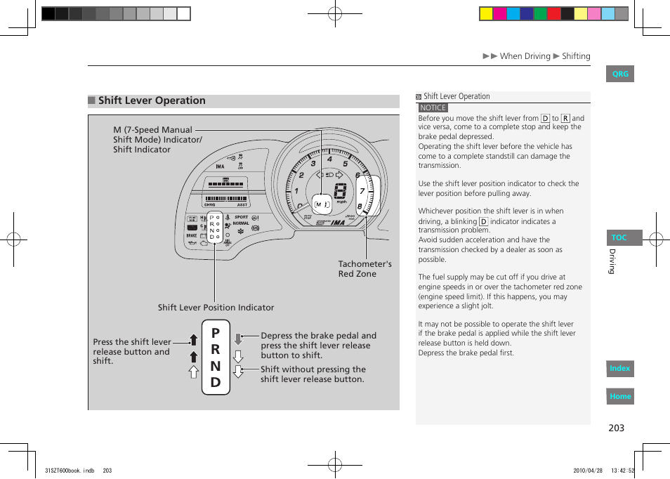 Pr n d | HONDA 2011 CR-Z - Owner's Manual User Manual | Page 204 / 332