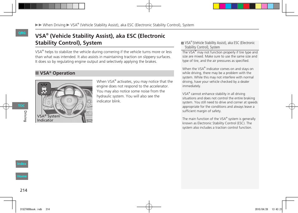 System, P.214, Operation | HONDA 2011 CR-Z - Owner's Manual User Manual | Page 215 / 332