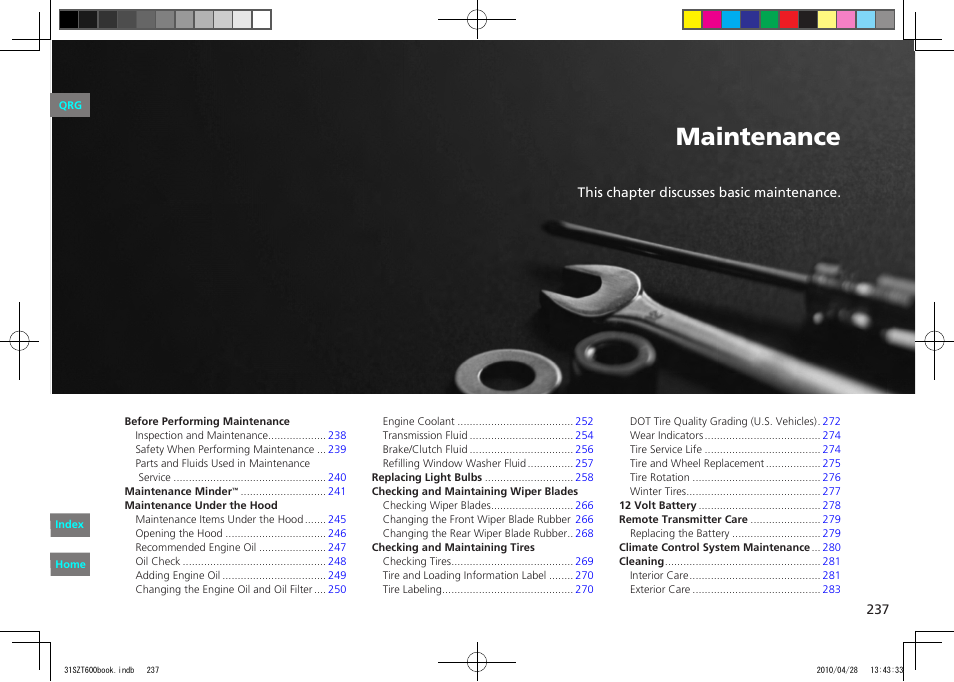 P.237,245, P.237, Maintenance | HONDA 2011 CR-Z - Owner's Manual User Manual | Page 238 / 332