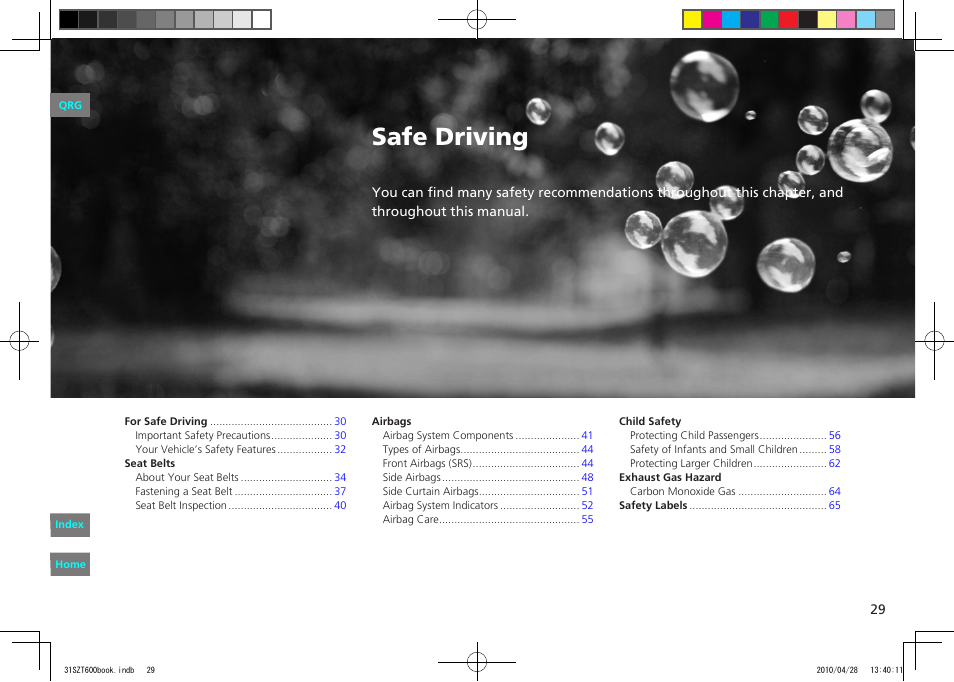 P.29, Safe driving | HONDA 2011 CR-Z - Owner's Manual User Manual | Page 30 / 332