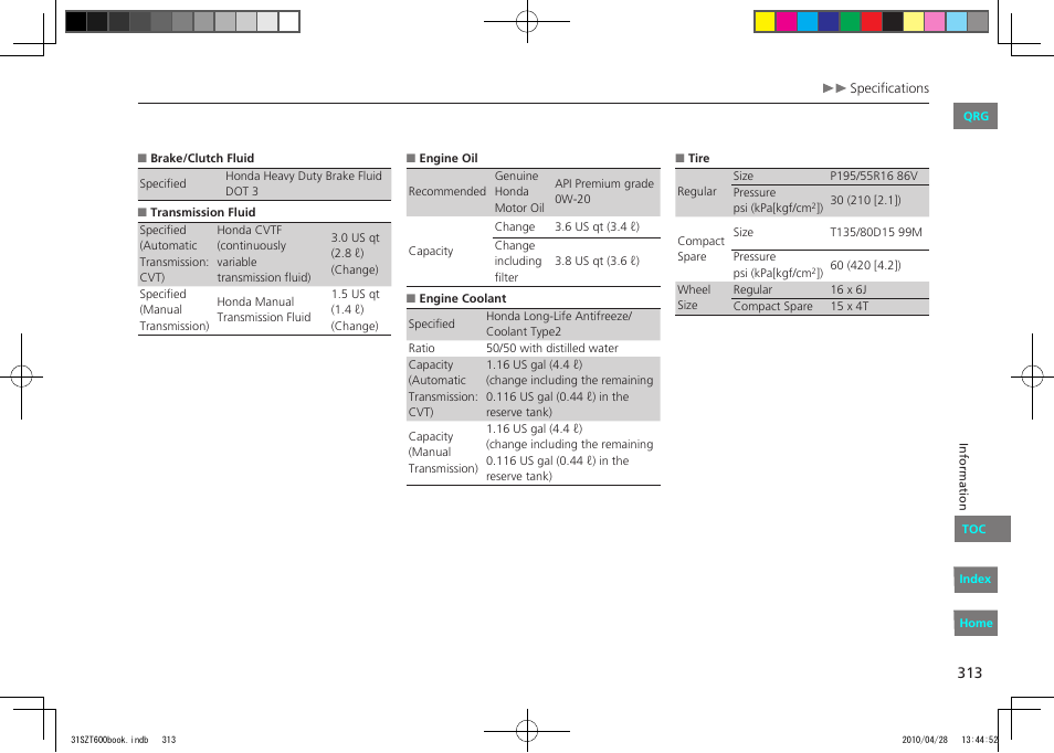 HONDA 2011 CR-Z - Owner's Manual User Manual | Page 314 / 332