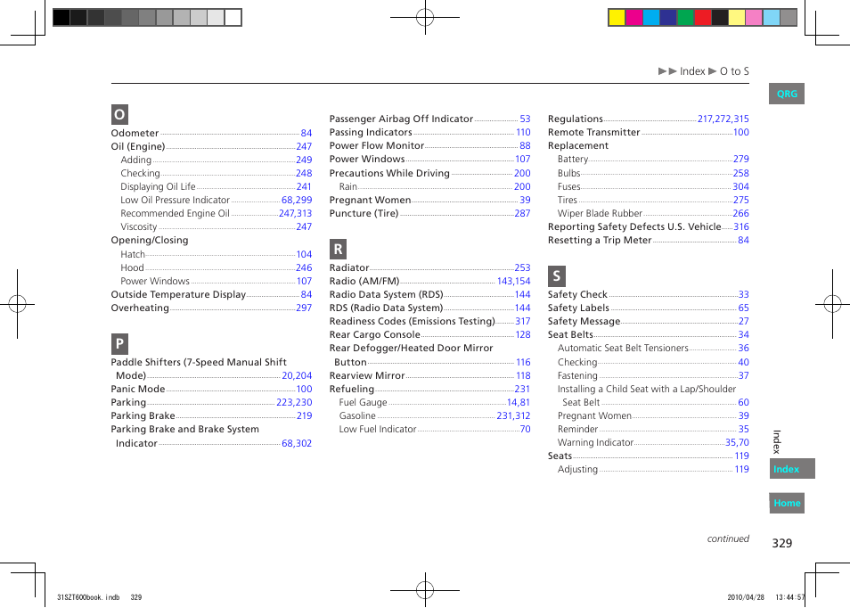 HONDA 2011 CR-Z - Owner's Manual User Manual | Page 330 / 332