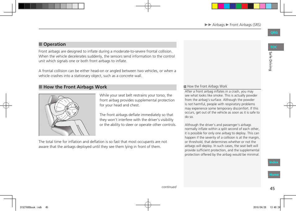 HONDA 2011 CR-Z - Owner's Manual User Manual | Page 46 / 332