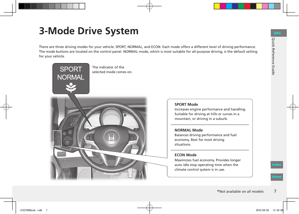 Mode drive system | HONDA 2011 CR-Z - Owner's Manual User Manual | Page 8 / 332