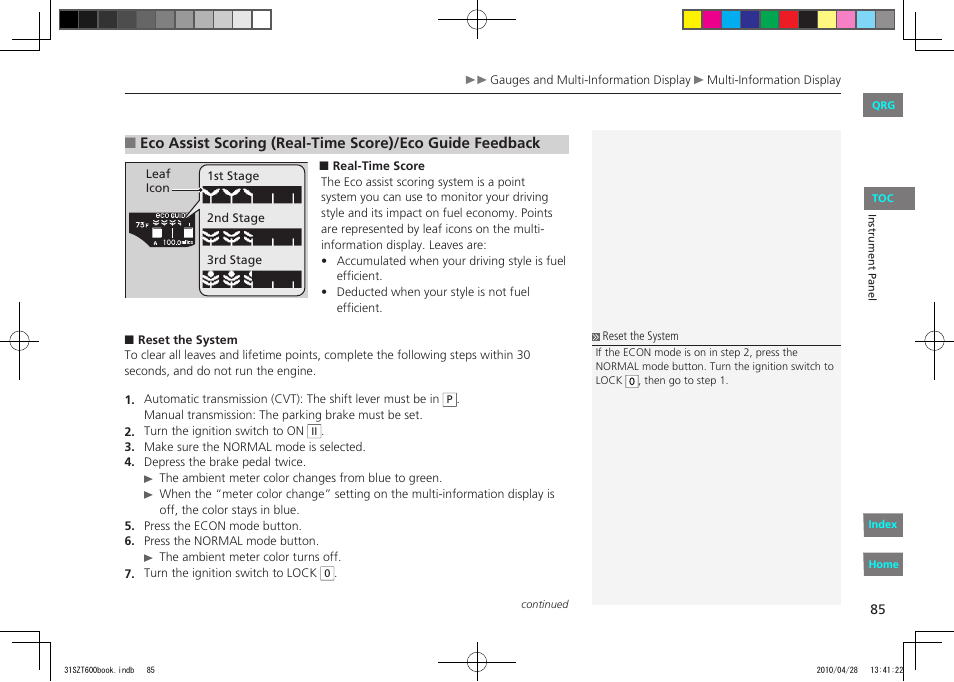 P.85 | HONDA 2011 CR-Z - Owner's Manual User Manual | Page 86 / 332