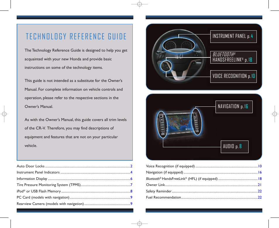 Technology reference guide, Bluetooth, Handsfreelink | HONDA 2011 CR-V - Technology Reference Guide User Manual | Page 2 / 13