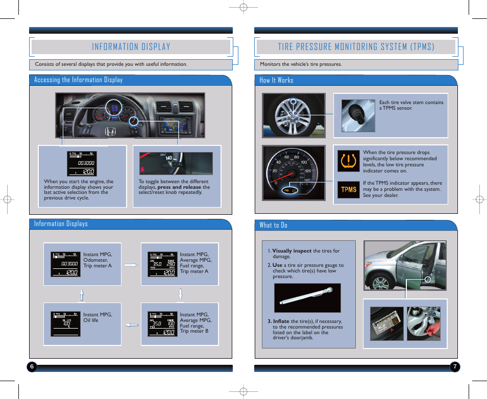 Information display, Tire pressure monitoring system (tpms), Information displays | HONDA 2011 CR-V - Technology Reference Guide User Manual | Page 5 / 13