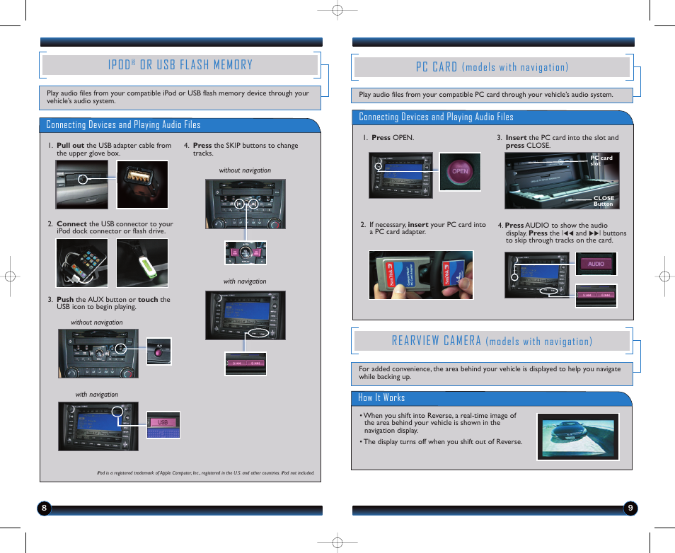 Ipod, Rearview camera, Pc card | Models with navigation) | HONDA 2011 CR-V - Technology Reference Guide User Manual | Page 6 / 13