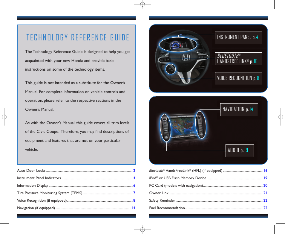 Technology reference guide, Bluetooth, Handsfreelink | HONDA 1981 Civic Coupe - Technology Reference Guide User Manual | Page 2 / 13