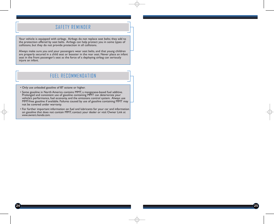 Safety reminder, Fuel recommendation | HONDA 2011 Civic Hybrid - Technology Reference Guide User Manual | Page 14 / 14