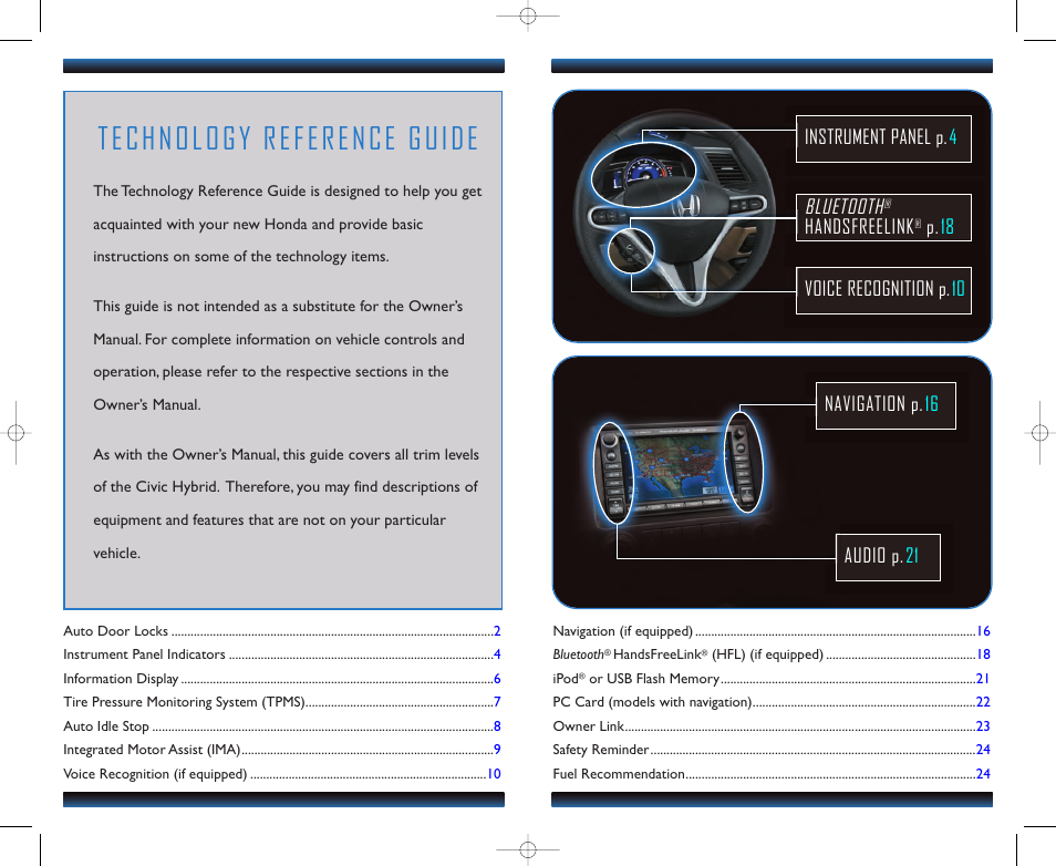 Technology reference guide, Bluetooth | HONDA 2011 Civic Hybrid - Technology Reference Guide User Manual | Page 2 / 14