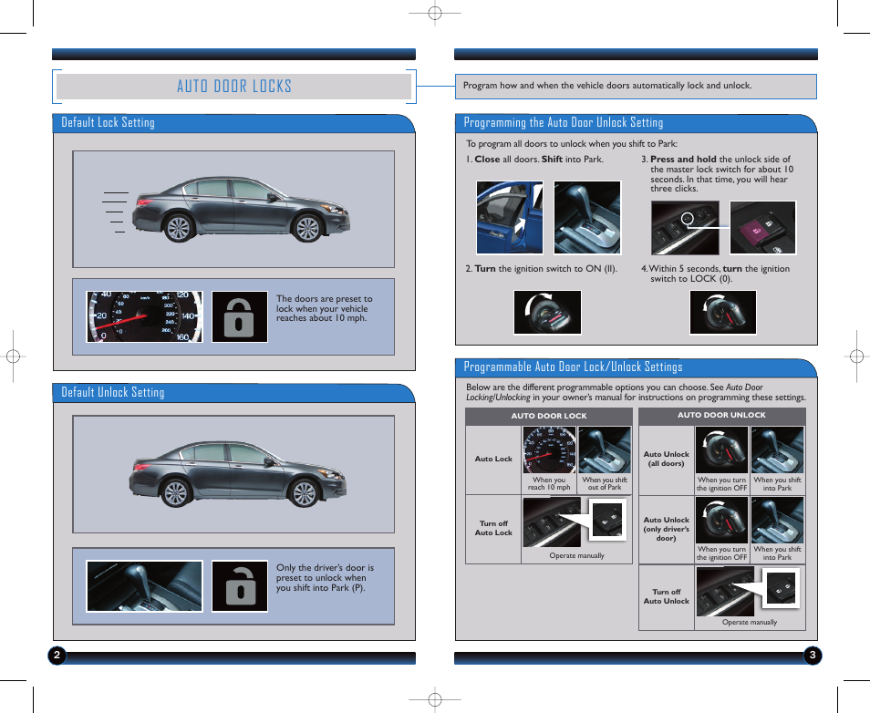 Auto door locks, Default unlock setting, Programmable auto door lock/unlock settings | HONDA 1981 Accord Sedan - Technology Reference Guide User Manual | Page 3 / 13