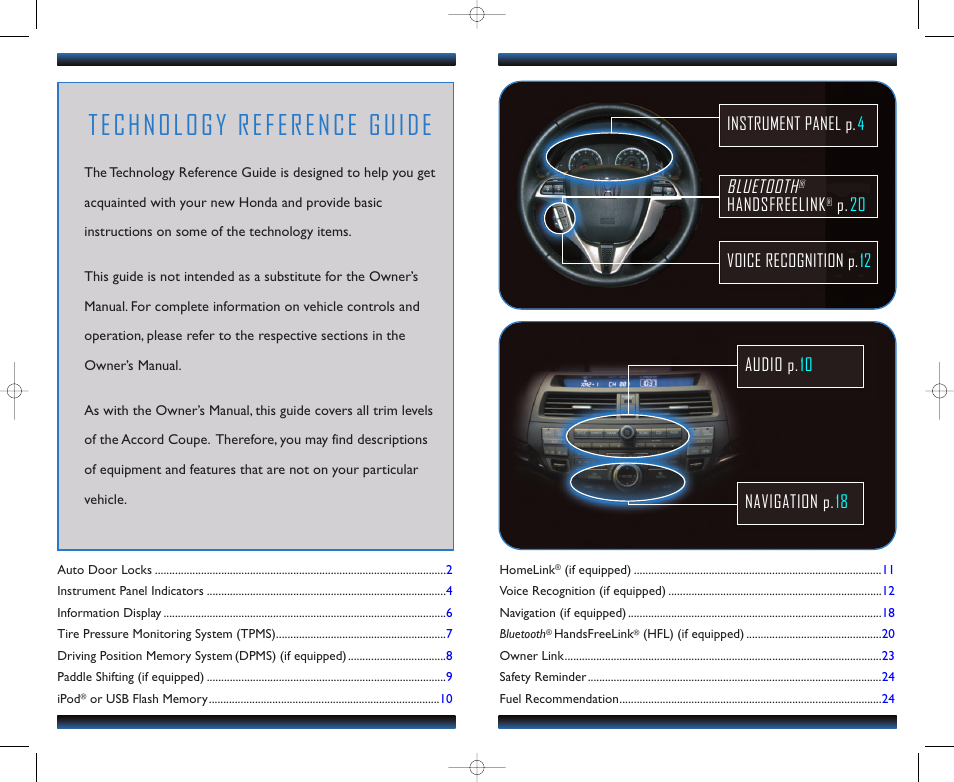 Technology reference guide, Bluetooth, Handsfreelink | HONDA 1981 Accord Coupe - Technology Reference Guide User Manual | Page 2 / 14