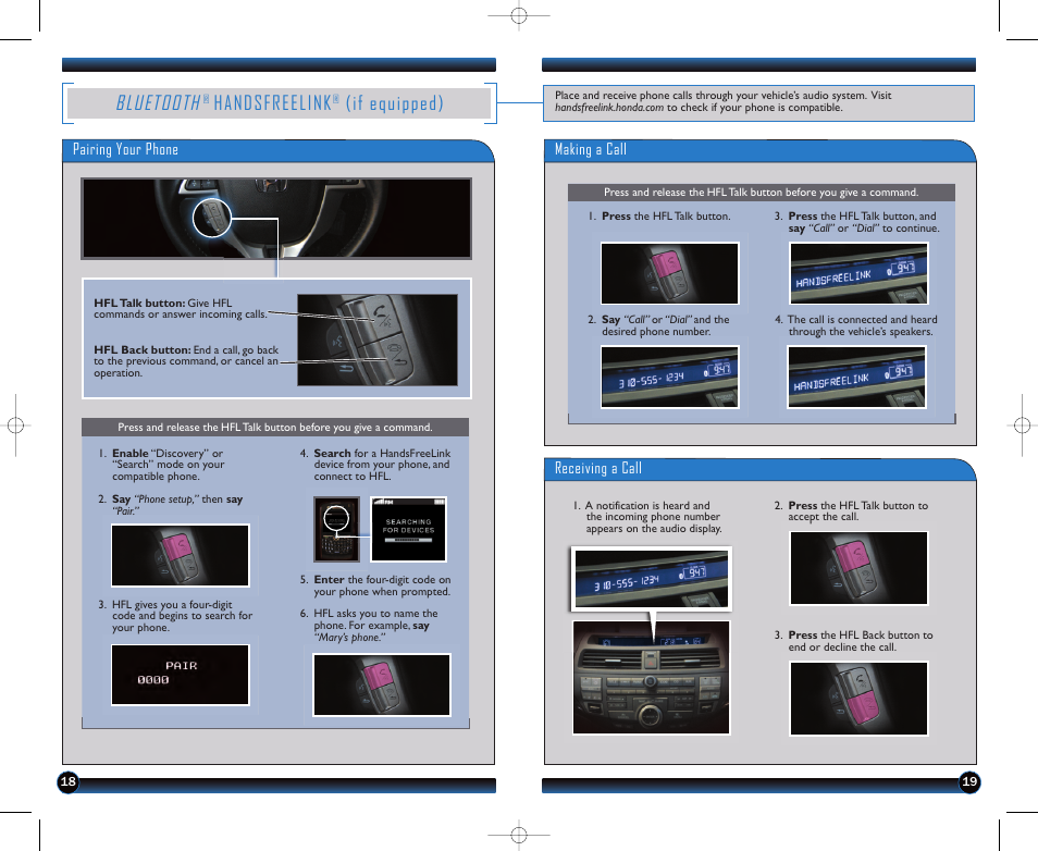 Bluetooth, Handsfreelink, If equipped) | HONDA 2011 Accord Crosstour - Technology Reference Guide User Manual | Page 11 / 15