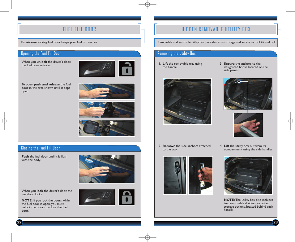 Hidden removable utility box, Fuel fill door | HONDA 2011 Accord Crosstour - Technology Reference Guide User Manual | Page 13 / 15