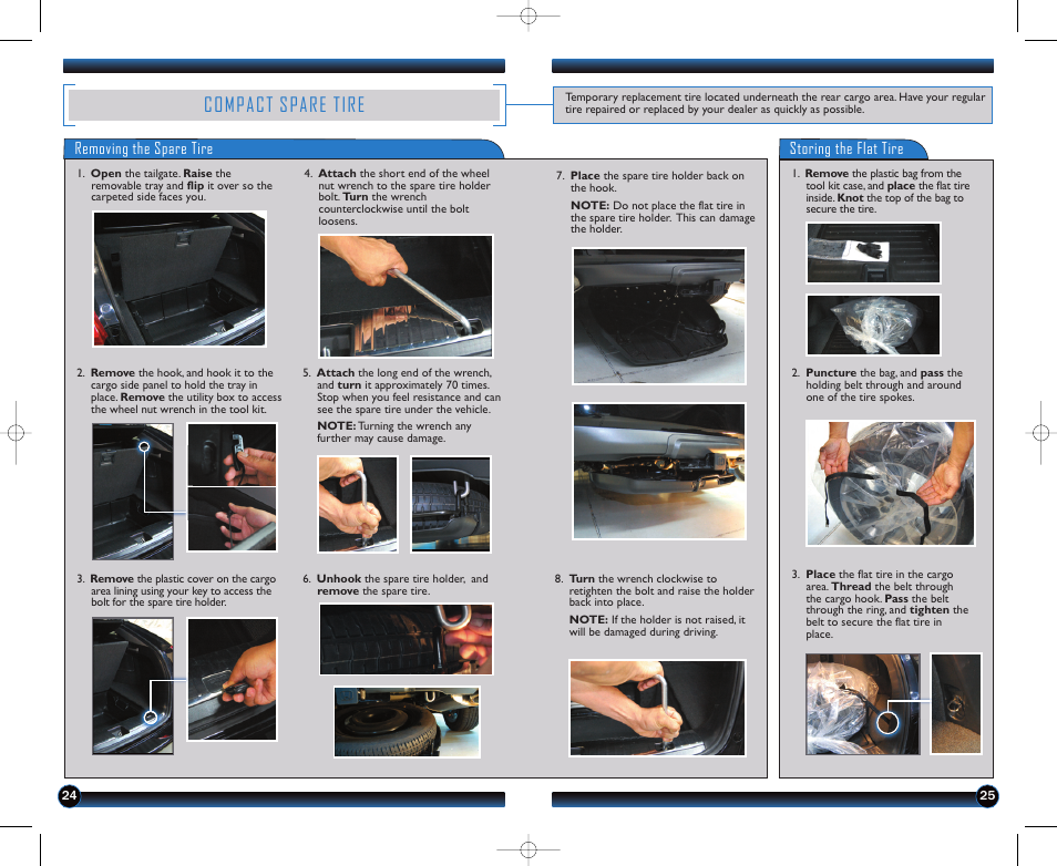 Compact spare tire, Removing the spare tire storing the flat tire | HONDA 2011 Accord Crosstour - Technology Reference Guide User Manual | Page 14 / 15