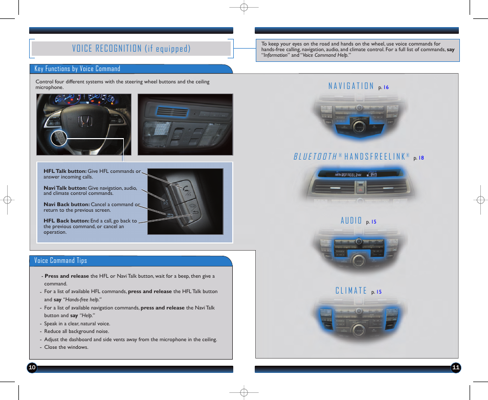 Voice recognition (if equipped), Audio | HONDA 2011 Accord Crosstour - Technology Reference Guide User Manual | Page 7 / 15