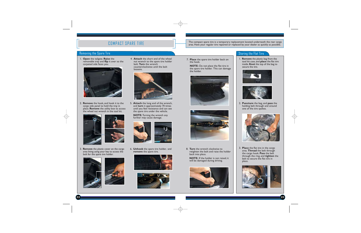 Compact spare tire, Removing the spare tire storing the flat tire | HONDA 2010 Accord Crosstour - Technology Reference Guide User Manual | Page 13 / 14