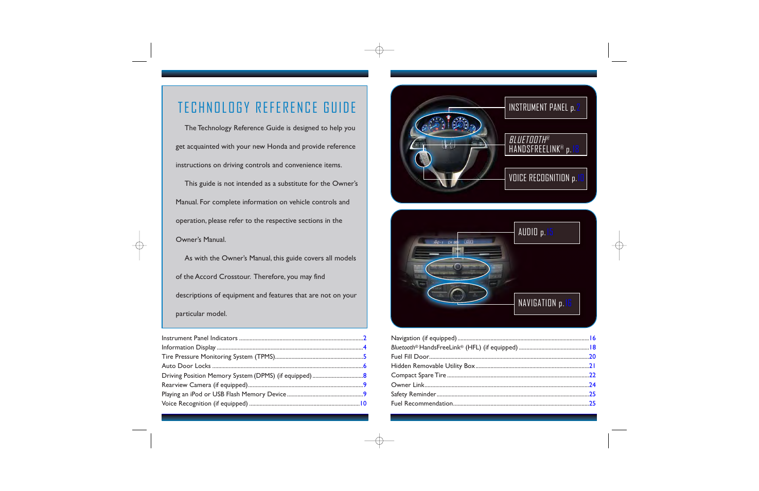 Bluetooth, Handsfreelink | HONDA 2010 Accord Crosstour - Technology Reference Guide User Manual | Page 2 / 14