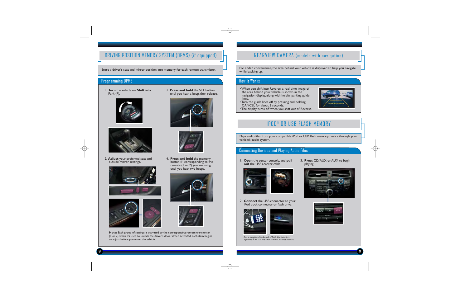 Rearview camera, Ipod, Models with navigation) | HONDA 2010 Accord Crosstour - Technology Reference Guide User Manual | Page 6 / 14
