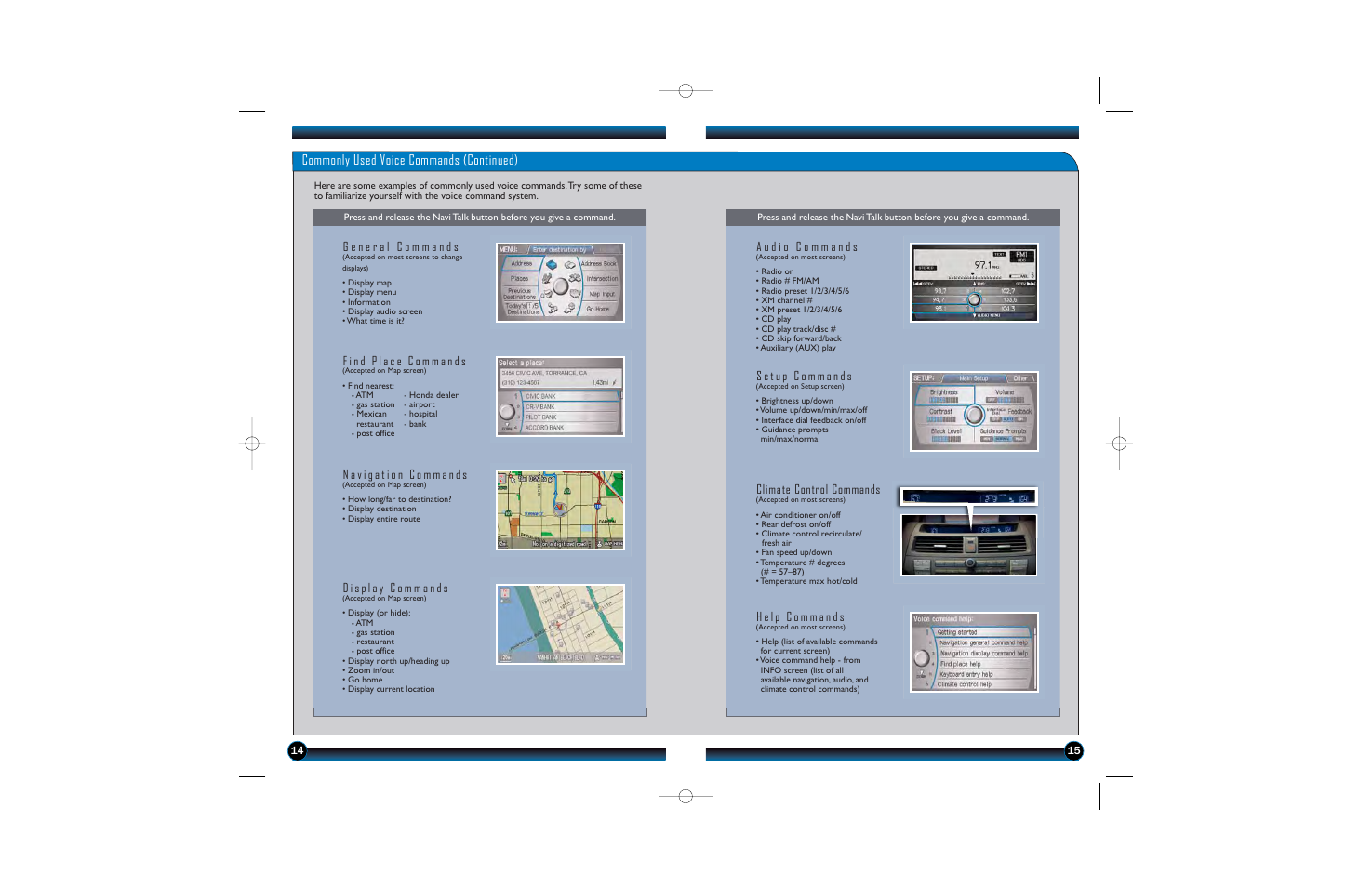 Commonly used voice commands (continued), Climate control commands | HONDA 2010 Accord Crosstour - Technology Reference Guide User Manual | Page 9 / 14
